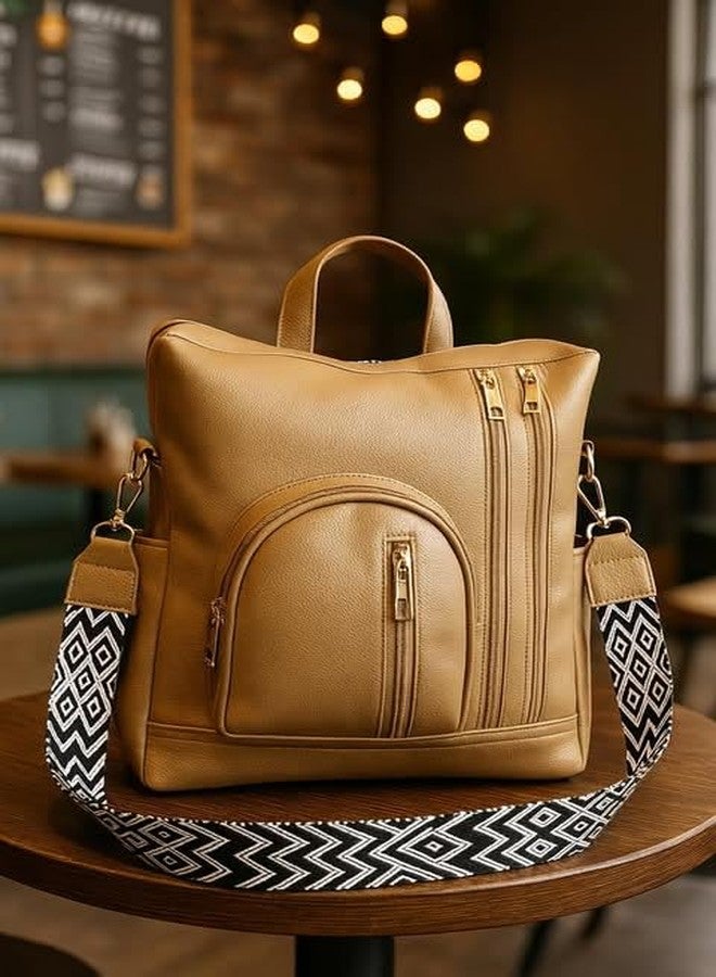 JAISOM Occur Yellow Convertible Handbag Backpack | Premium Vegan Leather | Water-Resistant & Easy to Clean | 3-Way Design with Detachable Wide Strap | Multi-Pocket Anti-Theft Stylish Shoulder Bag - Image 5